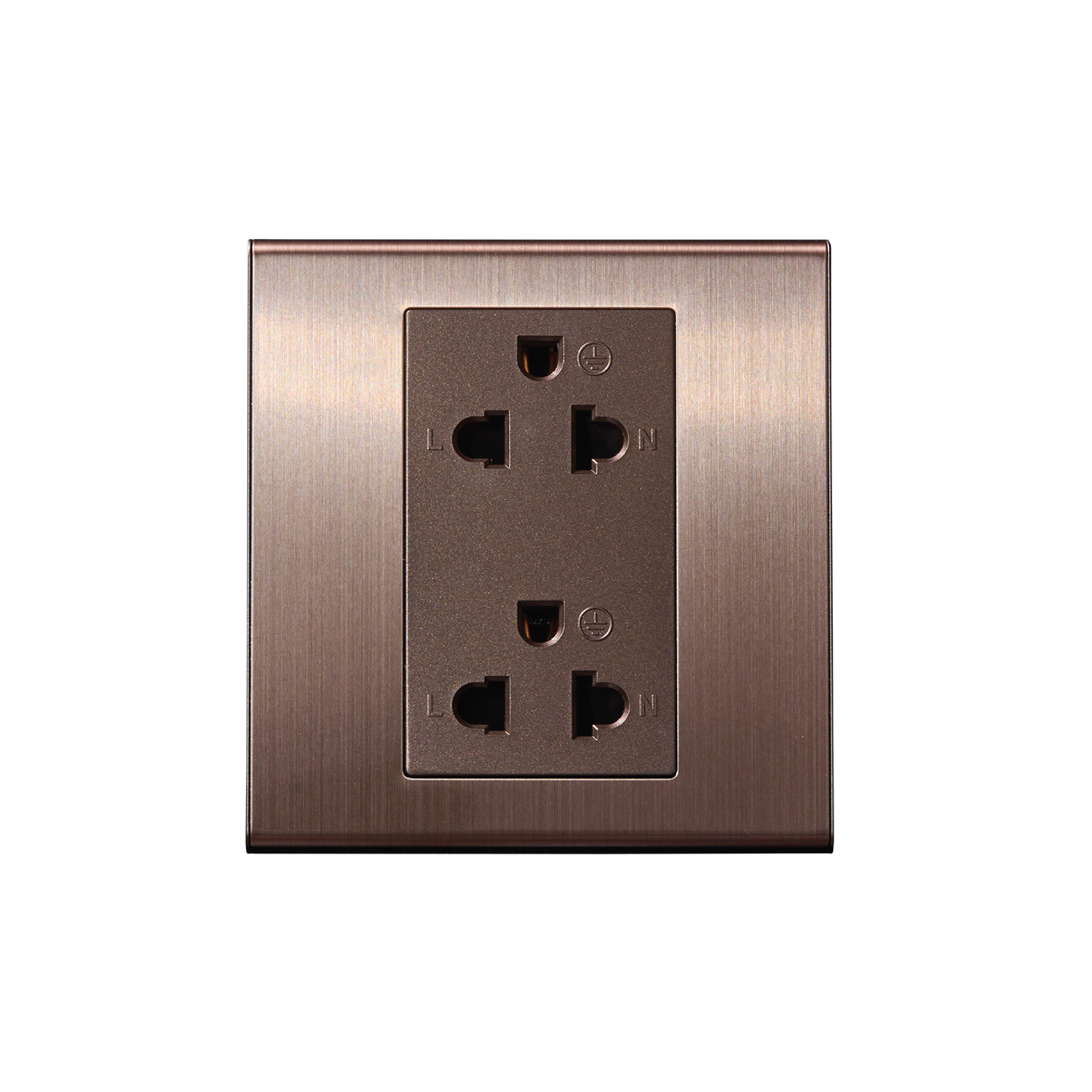 ชุดเต้ารับคู่ 3 ขา 2 ช่อง ART DNA รุ่น V23 DOUBLE EURO & AMERICAN SOCKET DESIGN SWITCH สี BRUSH BROWN_0